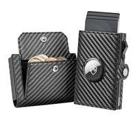 YESIIW Portefeuille Airtag en cuir fin pour Apple Air Tag, porte-cartes RFID pour homme, C002 - Fibre de carbone, Flap coin pocket, Minimaliste