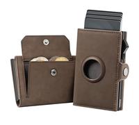 YESIIW Portefeuille Airtag en cuir fin pour Apple Air Tag, porte-cartes RFID pour homme, C002 - Marron, Flap coin pocket, Minimaliste