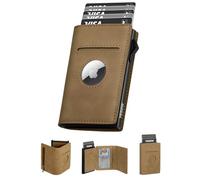 YESIIW Portefeuille Homme avec Blocage RFID et Monnaie, Porte Carte Pop-up AirTag pour Apple Air Tag, Pince à Billets, Porte-Cartes (Marron Clair)