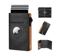 YESIIW Portefeuille Homme Compatible avec Apple AirTag 2 Génération 1 Génération, Portefeuille Cuir avec Blocage RFID, Porte-Cartes Pop-Up avec Porte-Monnaie et Clip Billets - Noir & Orange