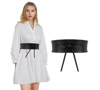 Yesimola Ceinture Obi pour Femme Noir, Dame Ceinture Large Obi Robe Décoration Elastique Corset Pu Bowknot Wide Bag En Cuir Vintage avec Nœud Papillon