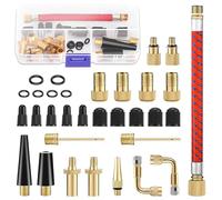 Yesimola Embout Pompe Vélo 32 Pièces, Embout Gonfleur Ballon avec Boîte de Rangement, Adaptateur de Valve de Vélo DV AV SV, Vélo Pompe Valve Connecteurs, Adaptateur d'aiguille de Pompe