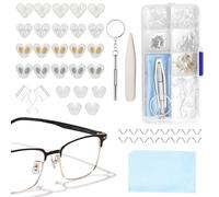 Yesimola Kit de Réparation de Lunettes, 25 Paires Plaquettes de Nez de Lunettes en Silicone, 50 Vis, 1 Paire de Crochets d'oreille Lunettes 1 Chiffon Miroir, 1 Pince à épiler, 1 Tournevis