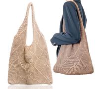 Yesimola Sac de Plage Femme, Marron Sac en Paille Crochet Femme Tote léger en Tricot Cabas Crochet Bohème pour Vacances, Shopping, Voyage, Été