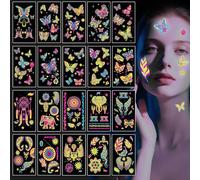Yesimola Tatouage Ephemere Fluorescent pour Adulte 20 Feuilles, Néon Papillon et ange Temporaires pour Femme Homme Fille Ado, Maquillage Fluo Autocollants pour Body Art/Fête/Bar/Carnaval