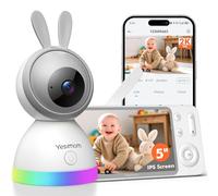 YESIMOM 2K/5" Babyphone Camera Bébé, Baby Phone Vidéo Connecté Smartphone, 360° PTZ, Veilleuses Colorées, Zone Personnalisée/Alertes Intelligentes/Suivi Automatique, Zoom 4X
