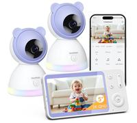 YESIMOM 2K 5" Babyphone Camera, PTZ 360° Baby Phone Vidéo avec Application Téléphone, Veilleuses Colorées, Surveillance des Mouvements & Suivi Automatique, Zone d'Alarme Personnalisée, Zoom 4X-2pcs