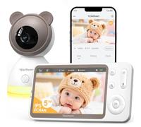 YESIMOM 2K Babyphone Camera WiFi avec Écran 5″ et Application | Camera Bebe 360°, Batterie 3000 mAh, Détection des Pleurs et Mouvements, Vision Nocturne, Audio Bidirectionnel, 2,4 GHz