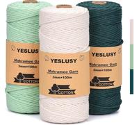 YESLUSY 3 Piezas Hilo Macrame 3mmx100m, Cuerda Macrame 100% Naturel y Biodegradable, Macrame Kit Para Manualidades, Navidad, Plantas Colgantes y Decoración Bohemia