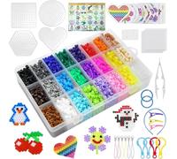 YESLUSY Perles à Repasser Set, Fusible Perles Bricolage Enfant, avec Plaques de Perles à Repasser et Accessoires, 24 Couleurs / 6300 Pièces/Mini 5mm pour Anniversaire Noël Cadeau Enfants DIY