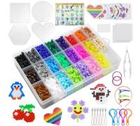 YESLUSY Perles à Repasser Set, Fusible Perles Bricolage Enfant, avec Plaques de Perles à Repasser et Accessoires, 24 Couleurs / 6300 Pièces/Mini 5mm pour Anniversaire Noël Cadeau Enfants DIY