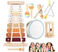 Yesmoyhe Instrument de Musique Enfant en Bois, 7 pièces Bebe Instrument de Musique, Jouets Musicaux Montessori Bois, Jouet Montessori avec Xylophone Trompette Tambour Maracas, Cadeau pour Enfant