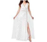YESOK 2023 Robe de soirée Longue pour Femme Halloween Grecque Déesse Grecque Femme Costume Sexy Fente Robe Blanche Rétro Européenne Moyen Âge Fête Costume Personnage mythologie Antique Maxi Robe