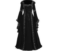 YESOK 2023 Robe Rétro Médiévale Femme Grande Taille Manches Trompette Reine Victorienne Renaissance Gothique Maxi Vintage Adulte Deguisement Carnaval Halloween Cosplay Fête
