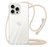 YESPURE Coque transparente pour iPhone 15 Pro Max pour femme - Bandoulière réglable - En TPU souple - Antichoc et anti-jaunissement - Pour iPhone 15 Pro Max - Beige