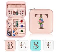 Yesteel Mini boîte à bijoux de voyage pour adolescentes, cadeau d'anniversaire pour fille, petite-fille, mini boîte à bijoux de voyage pour filles (initiale T)