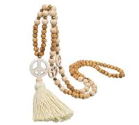 Yestree Collier avec pompon et perles en bois - Pendentif signe de paix pour femme - Style bohème idéal - Idée cadeau parfaite pour les femmes - Perles d'eau douce délicates et charmantes