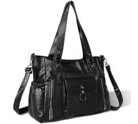 Yestree Women's Large Capacity Handbag, Chic Waterproof Shopper Bag, Adjustable Shoulder Bag, Vintage Elegant Bag for Daily Travel Work (Black)