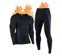 YESWEL Ensemble de sous-vêtements thermiques pour homme, caleçon long et haut à manches longues, couche de base de ski, pantalon doublé en polaire thermique à séchage rapide (M à XXL), bleu, M