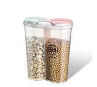 Yeswell Boîte de rangement hermétique pour aliments, 2 grilles scellées pour céréales avec couvercles, plastique transparent hermétique, plusieurs espaces distributeurs de céréales