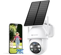 YESYAMO 2K Camera Surveillance WiFi Exterieure sans Fil Solaire, 2.4GHz Camera Exterieur Solaire avec Panneau Solaire, 360° PTZ, Vision Nocturne Couleur, Audio Bidirectionnel, PIR Sirène(Blanc)
