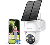 YESYAMO Caméra de surveillance solaire extérieure 2K 3MP 360° PTZ Batterie extérieure 2,4 GHz Caméra de surveillance sans fil avec détecteur de mouvement PIR, audio bidirectionnel, vision nocturne