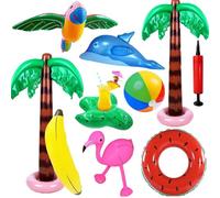 Yetech 9PCS Palmiers Gonflables Flamingo Jouets ,Gonflable Banane Balles De Plage Volant Perroquet Dauphin,90CM Pastèque Anneau de Natation Gonflable,la Toile de Fond de Plage de décor de fête