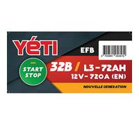 YETI - Batterie voiture 12V Start & Stop 72AH 720A L3 (n°32B) - Réf. YETIL370EFB