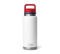 YETI Rambler Bouteille isotherme de 1,06 L avec bouchon Chug, inoxydable, étanche, en acier inoxydable avec capuchon Chug, Blanc/Bleu marine/Rouge secours