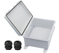 YETLEBOX Boîte de jonction électrique extérieure étanche IP67 en plastique ABS avec plaque de montage avec support mural et 2 presse-étoupes Gris 22,1 x 17 x 10,9 cm