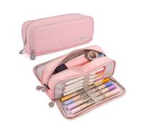 YETONADO Grande trousse à crayons multifonction à 3 compartiments pour filles, garçons, école, étudiant, bureau, papeterie, rose, Taille unique
