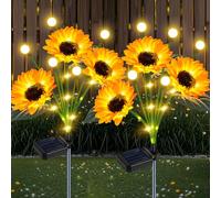 yeuago Lot de 2 lampes solaires en forme de tournesol avec lucioles étanches, cadeaux pour maman, femme, grand-mère, décoration de jardin pour extérieur, cour, terrasse, allée, pelouse