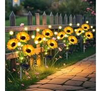 yeuago Lot de 4 lampes solaires d'extérieur en forme de tournesols avec lucioles étanches, cadeaux pour maman, femme, grand-mère, décoration de jardin pour extérieur, cour, terrasse, allée, pelouse