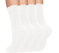 yeuG Chaussettes de pilates antidérapantes avec poignées pour femme, chaussettes antidérapantes pour yoga, ballet, danse, entraînement pieds nus, A09-blanc*4, S/M