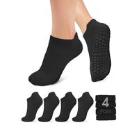 yeuG Chaussettes de pilates antidérapantes avec poignées pour femme, chaussettes antidérapantes pour yoga, ballet, entraînement pieds nus, chaussettes athlétiques antidérapantes, B05-noir*4,
