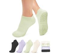 yeuG Chaussettes de pilates antidérapantes avec poignées pour femme, chaussettes antidérapantes pour yoga, ballet, entraînement pieds nus, chaussettes athlétiques antidérapantes, B02-noir/violet