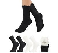 YeuG Chaussettes de pilates avec poignées - Antidérapantes, volants, mignonnes chaussettes à volants pour le yoga des femmes