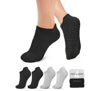 YeuG Lot de 4/6 paires de chaussettes de Pilates pour femme - Chaussettes antidérapantes pour yoga, barre, hôpital, pieds nus, B03-2noir/gris clair, Small-medium