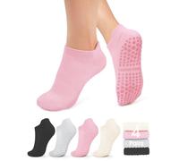 YeuG Lot de 4/6 paires de chaussettes de Pilates pour femme - Chaussettes antidérapantes pour yoga, barre, hôpital, pieds nus, B01-noir/gris clair/rose clair/blanc ivoire, Small-medium