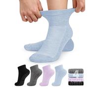 yeuG Lot de 4 paires de chaussettes de pilates antidérapantes avec grips pour femmes, chaussettes à grips pour yoga barre chaussettes crew adhérentes femme chaussettes collantes, S-M