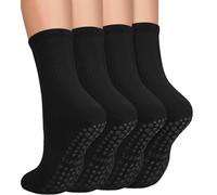 yeuG Lot de 4 paires de chaussettes de pilates antidérapantes avec grips pour femmes, chaussettes antidérapantes pour yoga barre chaussettes crew adhérentes femme chaussettes collantes, S-M