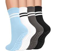 yeuG Lot de 4 paires de chaussettes de pilates antidérapantes avec poignées pour femme, chaussettes antidérapantes pour barre de yoga