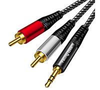 Yeung Qee Câble audio en nylon tressé 3,5 mm mâle vers 2 RCA mâle, adaptateur audio stéréo en Y, compatible avec smartphones, MP3, tablettes, haut-parleurs, HDTV (50 cm)