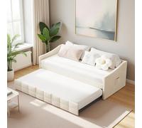 Yeutre Canapé lit Convertible 90x200 cm avec lit gigogne, Canape lit 2 Places avec sommier à Lattes, Cadre de Lit 2 Personnes Rembourré pour Adolescents Adultes, Velours, sans Matelas (Beige 3)