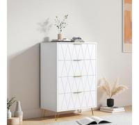 Yeutre Commode Blanche à 4 tiroirs 60cm, Commode Chambre, Meuble de Rangement avec tiroirs, Pieds métal pour Salon, Chambre, Salle à Manger (Blanc-4 Tiroirs, 34P x 60l x 90H cm)