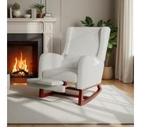 Yeutre Fauteuil a Bascule avec Repose Pied rétractable, Chaise à Bascule avec Coussin Lombaire et Poches Latérales, Fauteuil Allaitement Rocking Chair pour Salon, Chambre (Gris Lin)