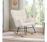 Yeutre Fauteuil a Bascule, Chaise Allaitement, Chaise a Bascule en Velours Teddy avec Accoudoirs et Pieds en Bois, Rocking Chair Interieur pour Chambre à Coucher et Salon (Beige 1)
