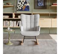 Yeutre Fauteuil d'allaitement rembourré en velours Teddy avec dossier à carreaux haut scandinave pour salon, chambre, balcon, salle d'étude, gris clair, 68 x 75 x 92 cm