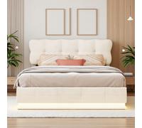 Yeutre Lit 140x200 avec Sommier Coffre, Lit Deux Place avec LED Réglable, Fonction de Rangement Hydraulique, Lits et Cadre de Lits pour Adulte et Adolescents, Sommier à Lattes, sans Matelas, Velours