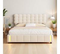 Yeutre Lit Coffre 140x200 avec Sommier, Lit Deux Place Rembourré avec LED, Fonction de Rangement Hydraulique, Lits et Cadre de Lits pour Adulte et Adolescents, Sommier à Lattes, sans Matelas, Velours